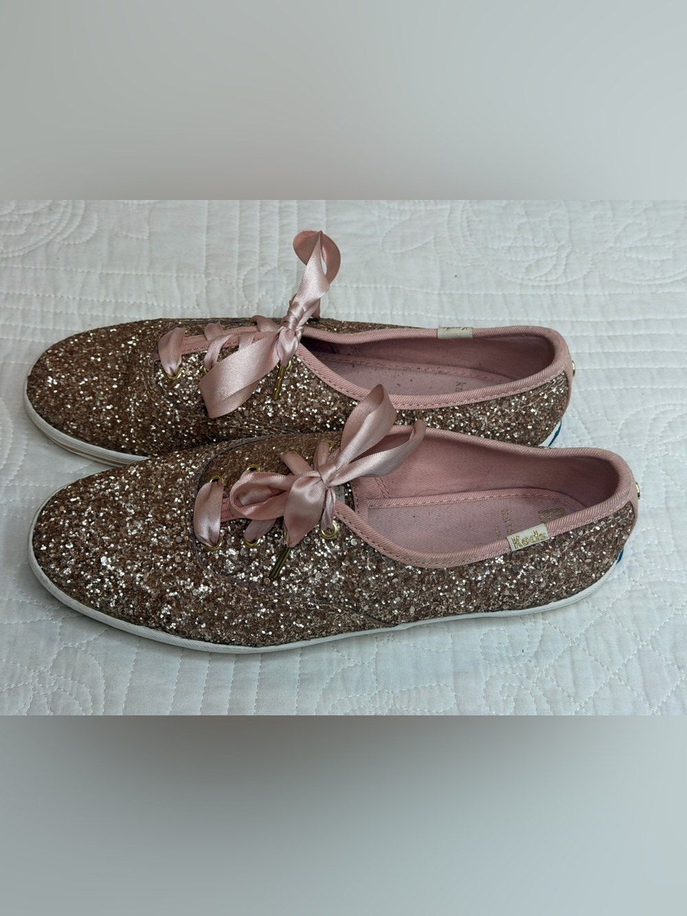 Keds Kate Spade Womens Sz 7.5 New York Glitter Rose Gold Sneakers Sparkle